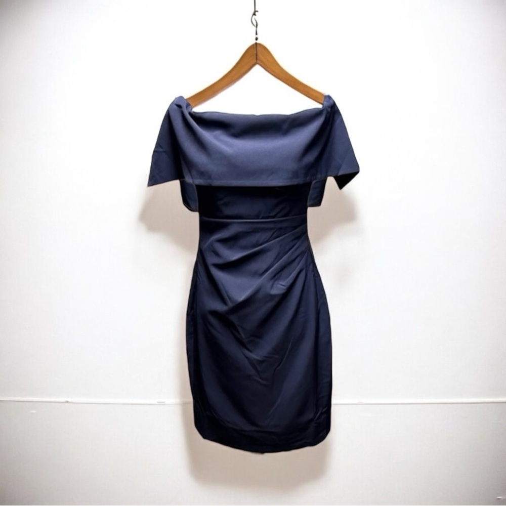 MARINA Navy Off-Shoulder Mini Dress